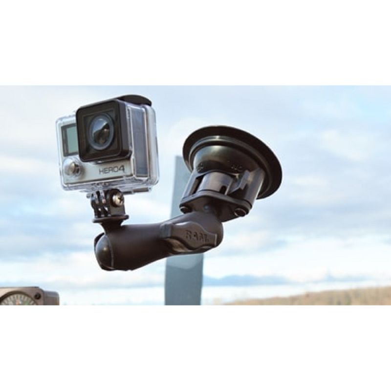 RAM-B-166-GOP1U RAM® Twist-Lock™ Suction Cup Mount with Action Camera Adapter - Medium Arm on windshield