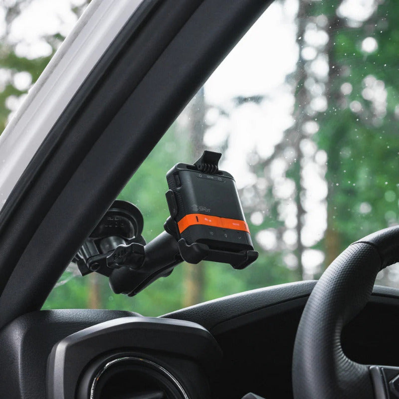RAM-B-166-SPO6U RAM EZ-ROLL'R Model Specific Cradle for the SPOT Gen4 GPS with Twist-Lock Suction Cup Base installed on windshield