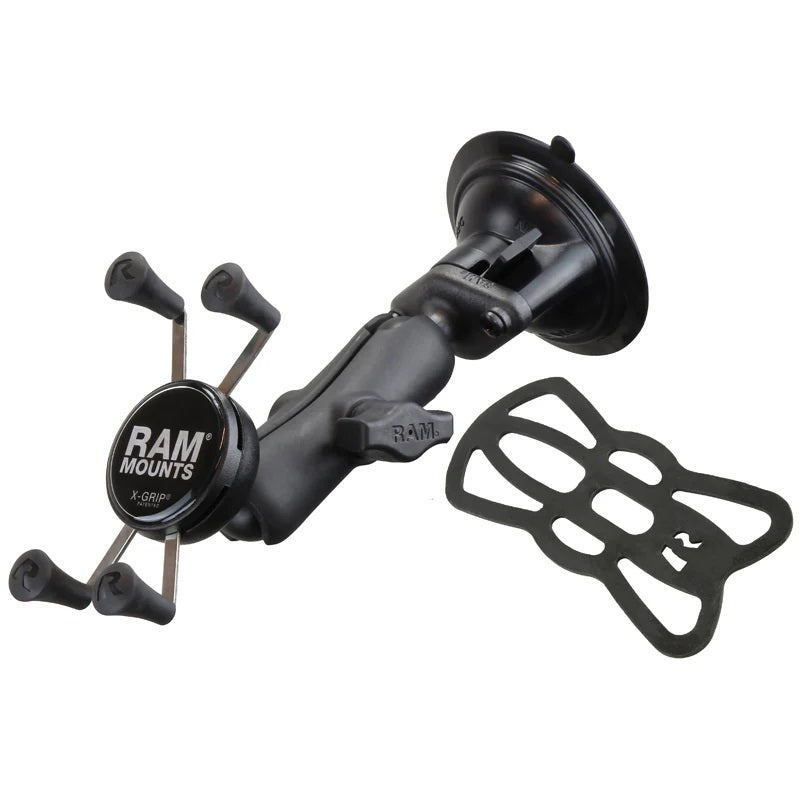 RAM-B-166-C-UN7U Twist Lock Suction Cup Mount with LONG Length Double Socket Arm & Universal X-Grip® Phone Cradle