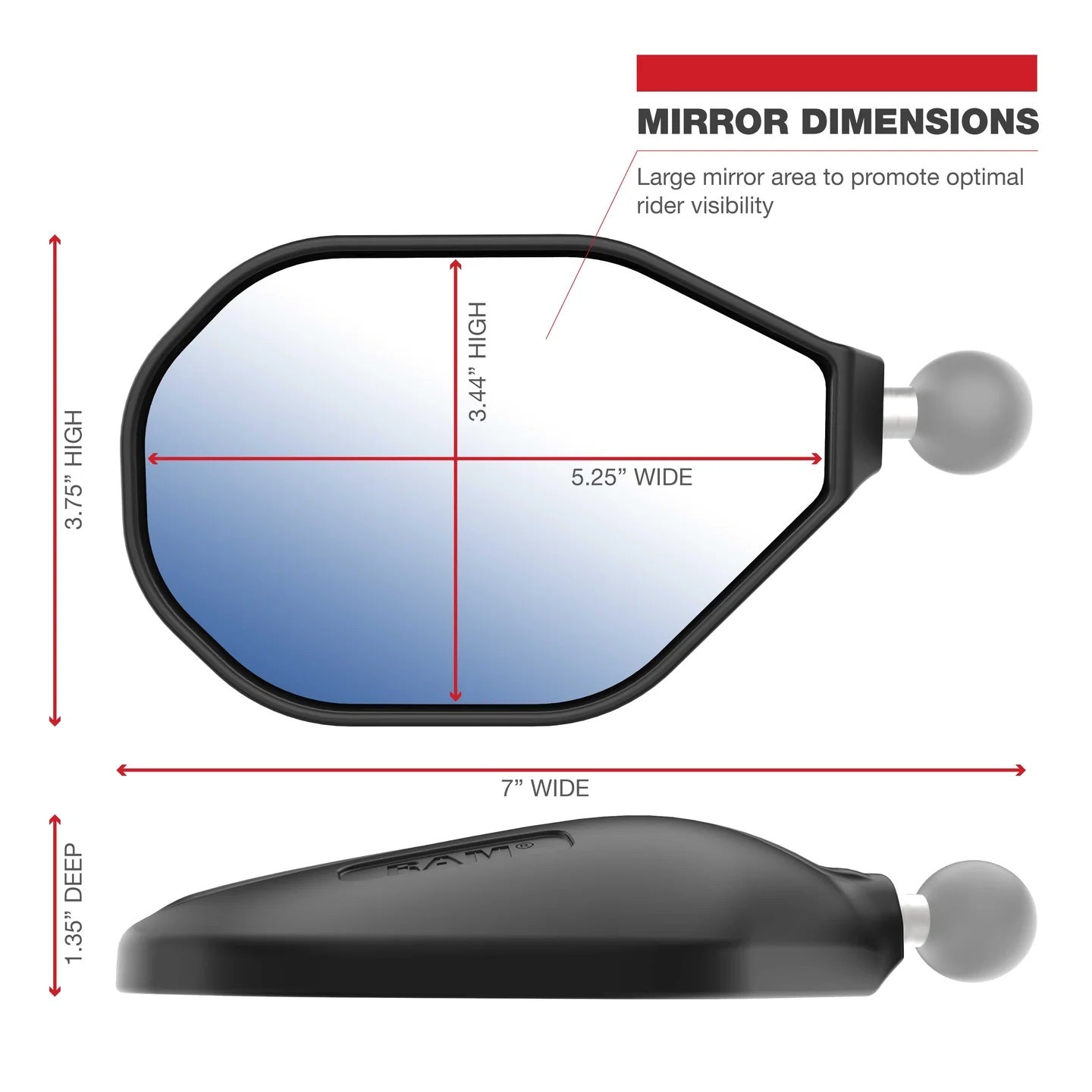 RAM-B-465 Tough Mirror dimensions