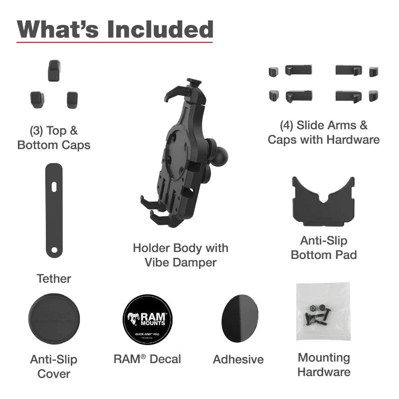 RAM-HOL-PD5BVU RAM® Quick-Grip™ Pro Phone Holder with Ball & Vibration Damper components