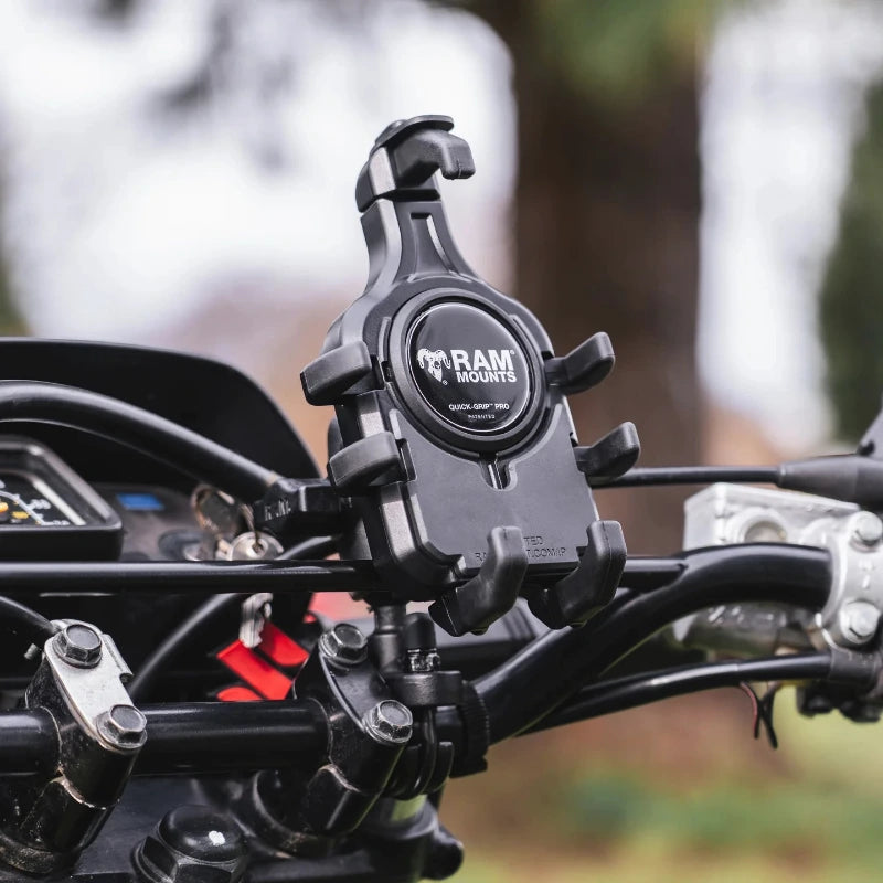RAM-HOL-PD5BVU RAM® Quick-Grip™ Pro Phone Holder with Ball & Vibration Damper on motorcycle