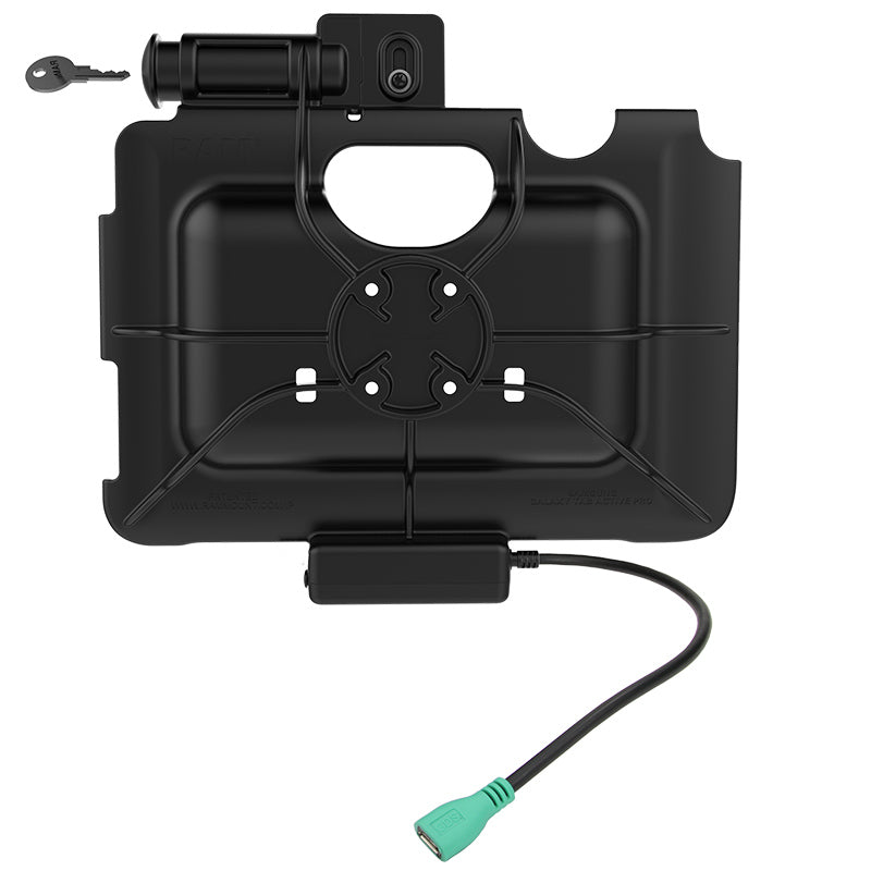 RAM-HOL-SAM57PKLU RAM Skin Key Lock Powered Cradle Tab Active4 Pro Tab Active Pro from rear