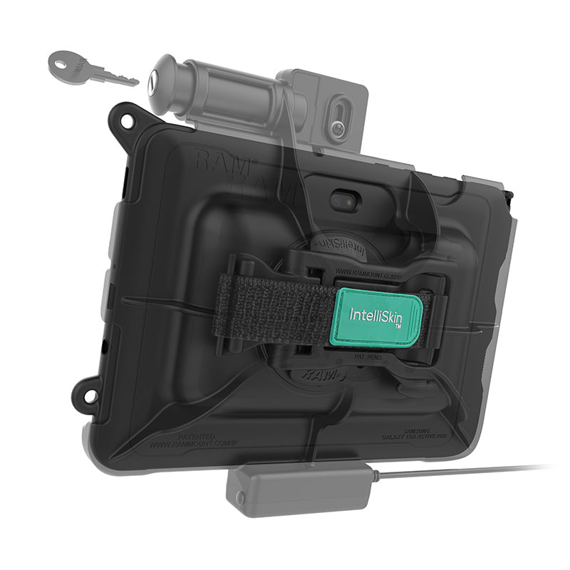 RAM-HOL-SAM57PKLU RAM Skin Key Lock Powered Cradle Tab Active4 Pro Tab Active Pro with hand stand