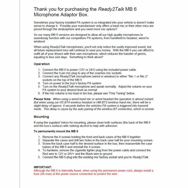 Ready2Talk MB6 manual page 2