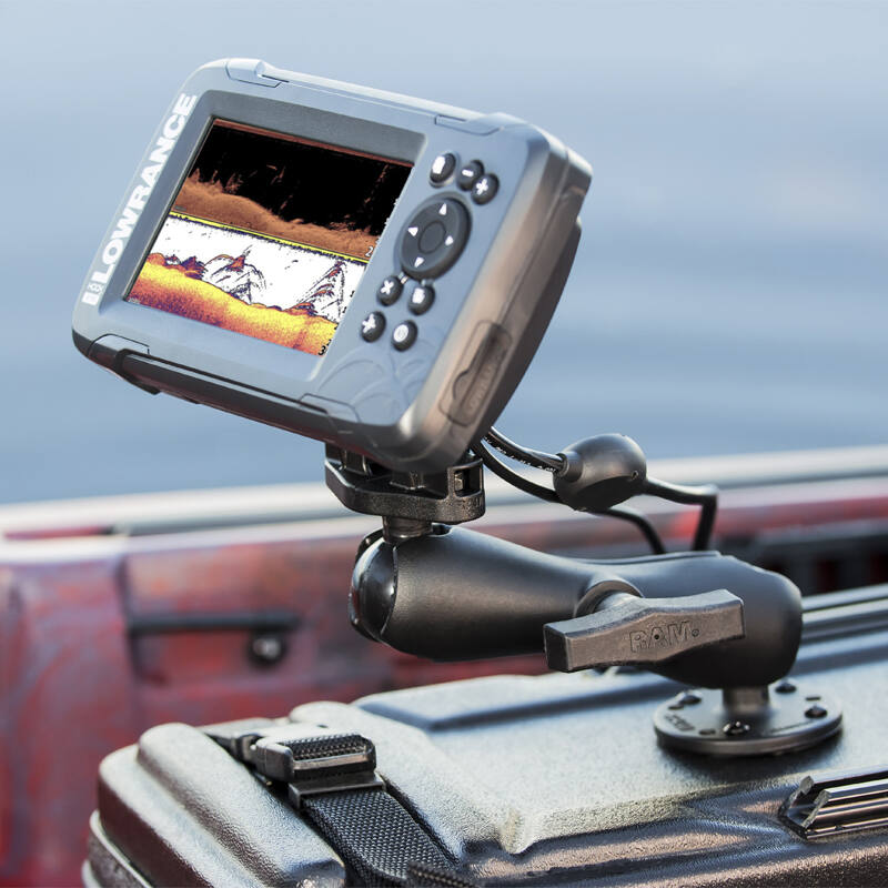 RAM-101-LO12 RAM® Double Ball Mount with Lowrance Hook² on kayak