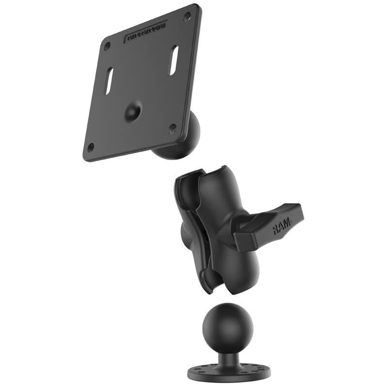 RAM-101U-B-2461 RAM® Double Ball Mount with 75x75mm VESA Plate and Short Arm expanded showing all components