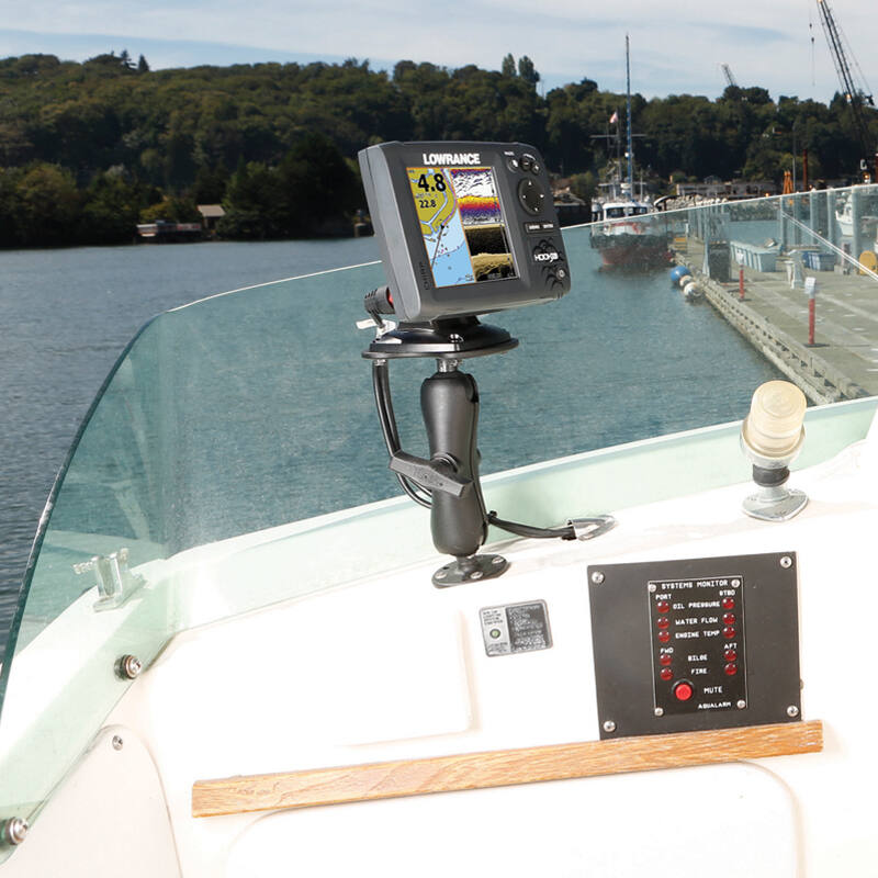 RAM-107U RAM® Fishfinder Mount for Humminbird Devices - with Lowrance device on boat