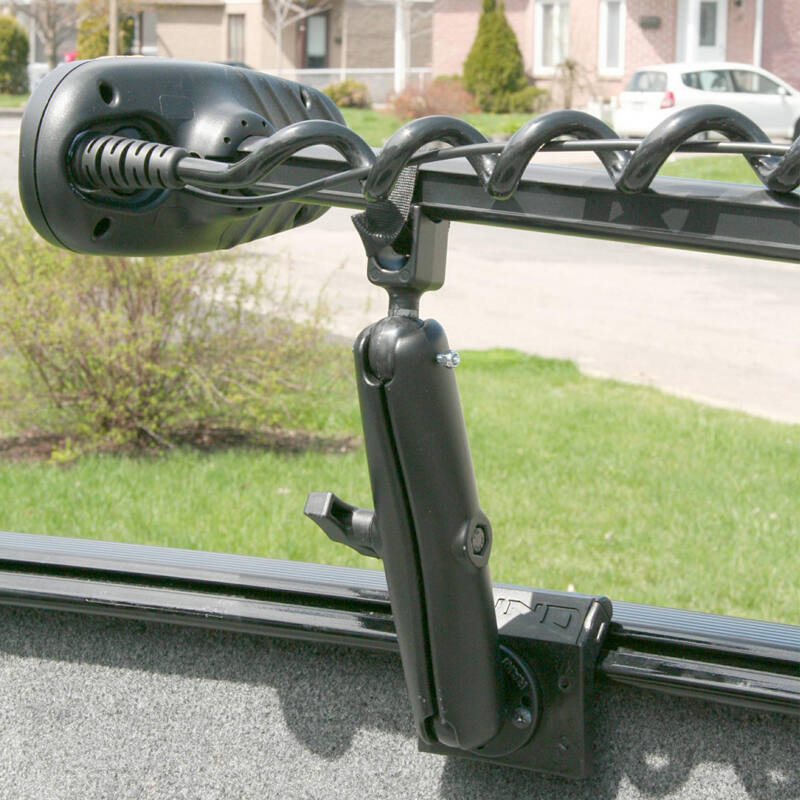 RAM-108-DU RAM® Trolling Motor Stabilizer with Strap Hose Clamp installed