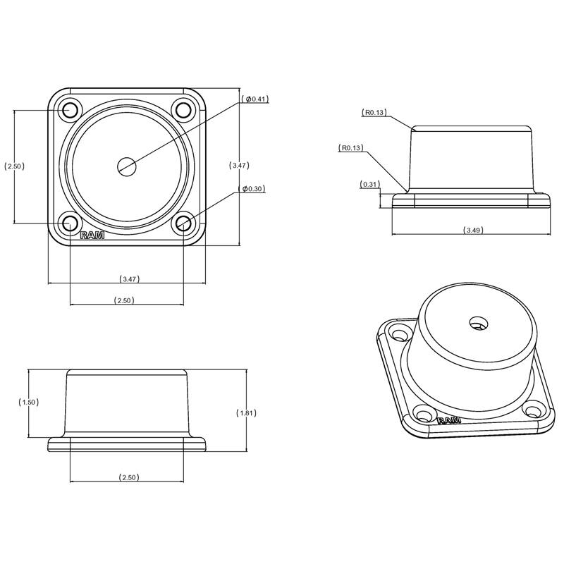 RAM-109H-BU RAM® Horizontal Swing Arm Base dimensions and drawing file