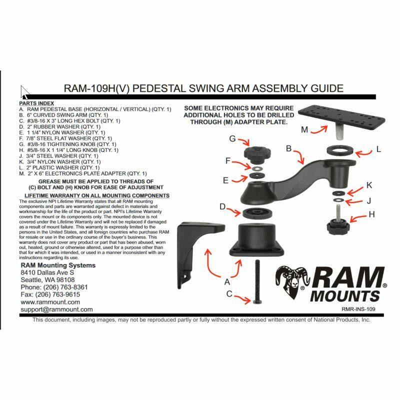 RAM Marine Swing Arm Vertical Mount with Swivel Ball & Socket Joint