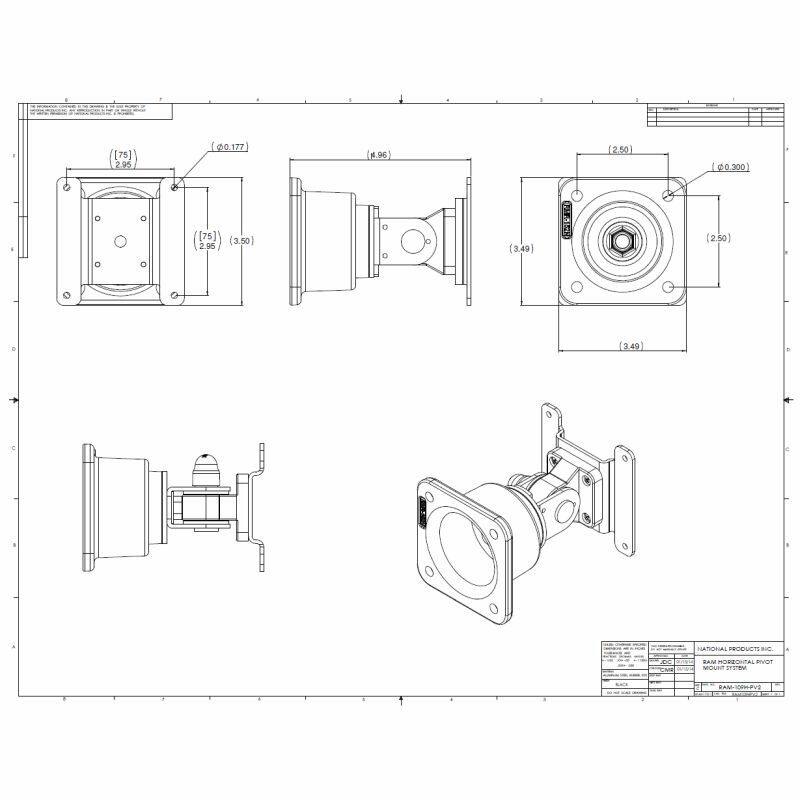 RAM-109H-PV2 RAM® Horizontal Swivel Pivot Mount drawing file and dimensions