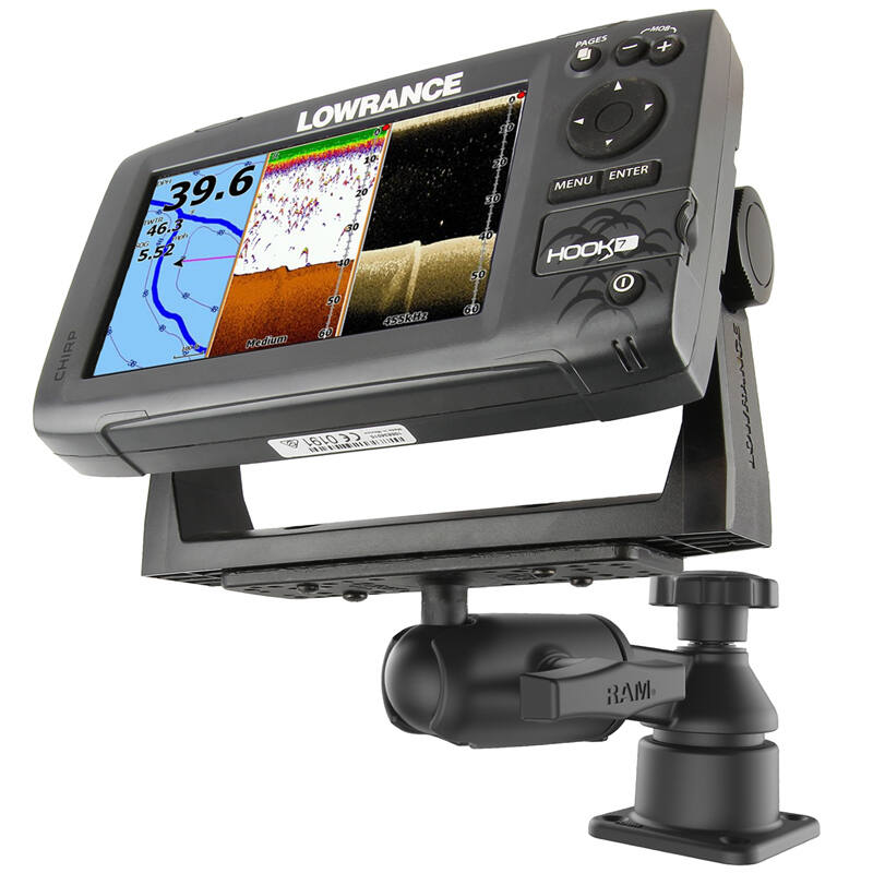 RAM-109HSB RAM® Horizontal 152mm Swing Arm Mount with Swivel Ball & Socket Joint with Lowrance fishfinder