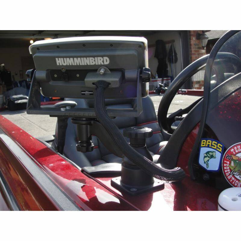 RAM-109HU RAM® Horizontal 6" Swing Arm Mount for Fishfinders & Plotters installed on small boat