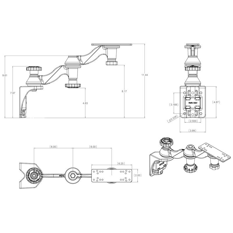 RAM Marine Swing Arm - Double with Vertical Base for Fishfinders & Plotters