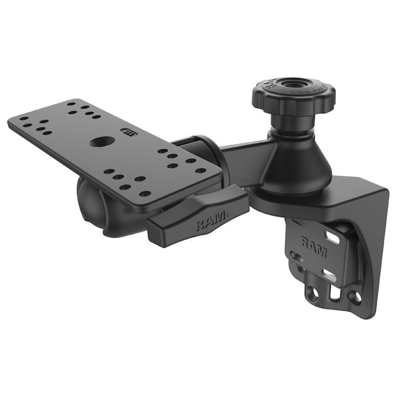 RAM-109VSB RAM® Vertical 6" Swing Arm Mount with Round Ball Adaptor from above showing hole patterns