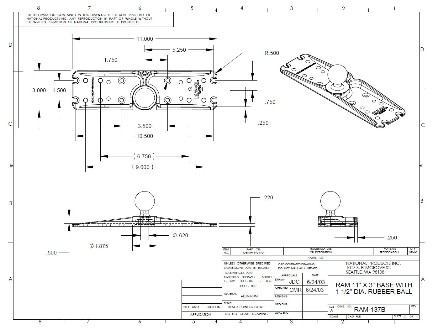 RAM Large Marine Electronics Mount - C Series - Medium Arm