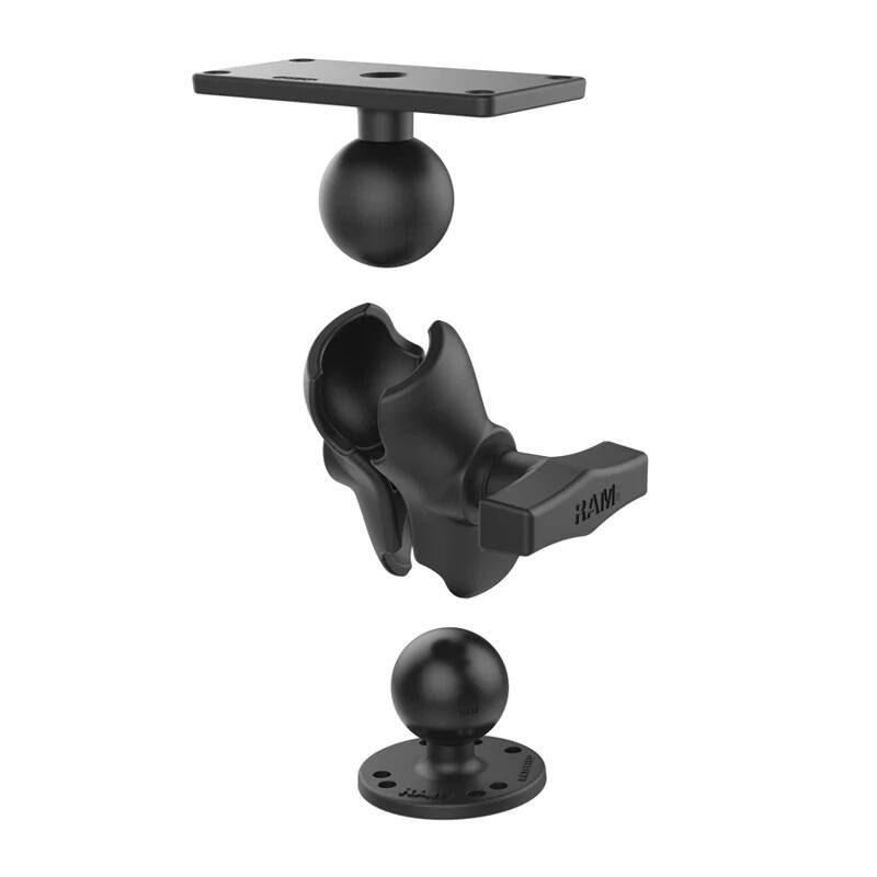 RAM-202-24-B-202U RAM® Drill-Down Double Ball Mount for Humminbird Helix 7 with short arm - showing components