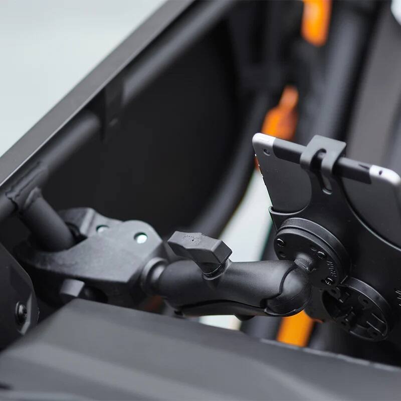 RAM-202-400U RAM® Tough-Claw™ Small Clamp Mount with Round Plate Adaptor - Medium Arm installed