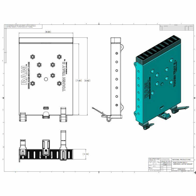RAM-234-6 RAM® Tough-Tray™ II Spring Loaded Netbook/Tablet Holder dimensions