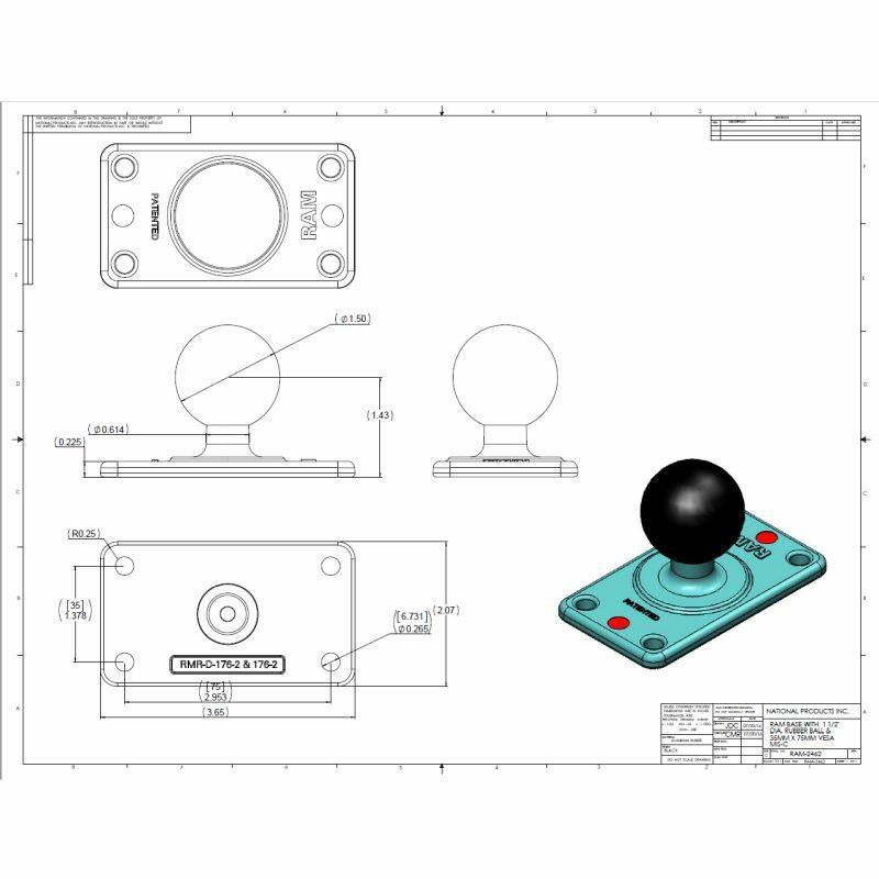 RAM-D-2462U RAM® 35x75mm VESA Plate with Ball - D Size - drawing file and hole patterns