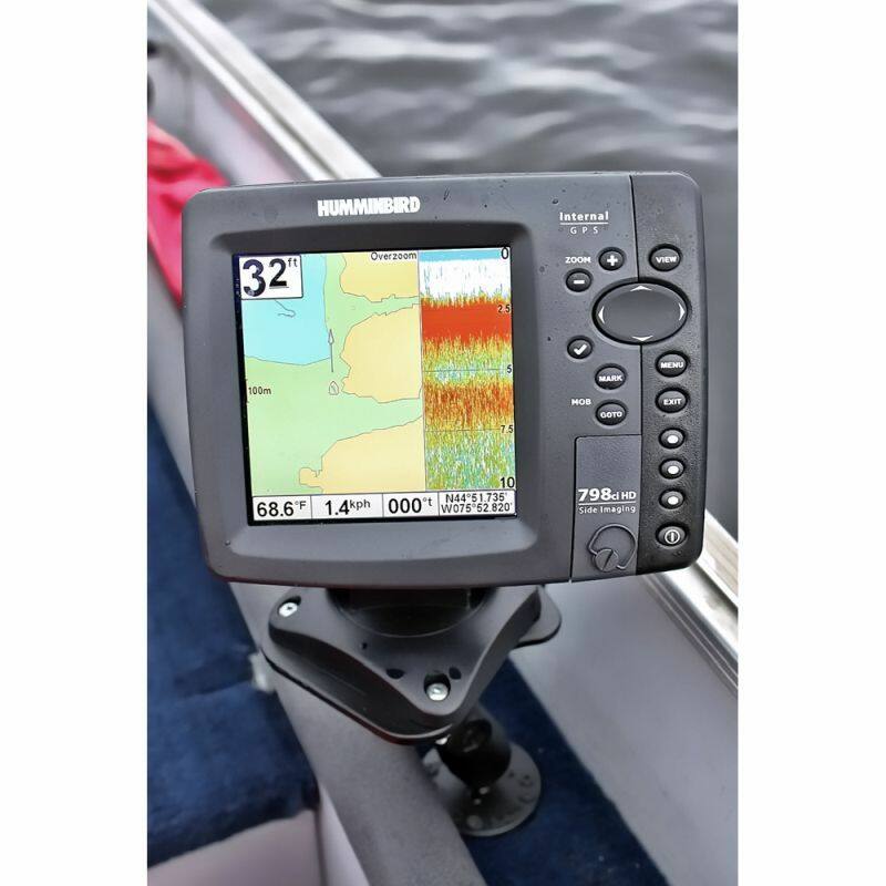 RAP-B-107BU RAM® Composite Fishfinder base for Humminbird Devices with Humminbird 798 on boat