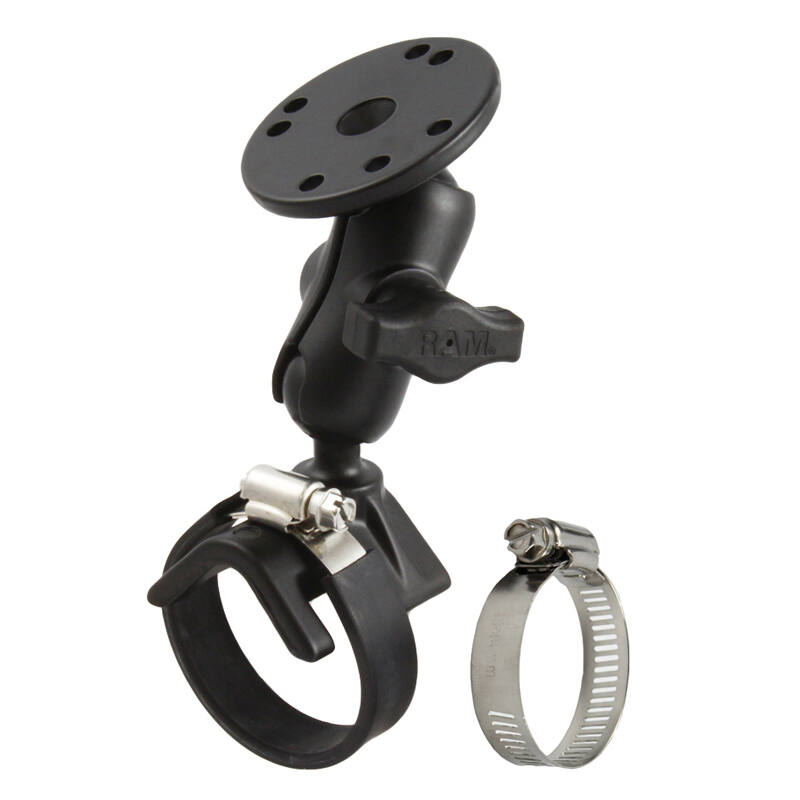 RAM-B-108U-A RAM Strap Clamp Roll Bar with 2.5" Round Base that contains the AMPs Hole Pattern and Short Arm