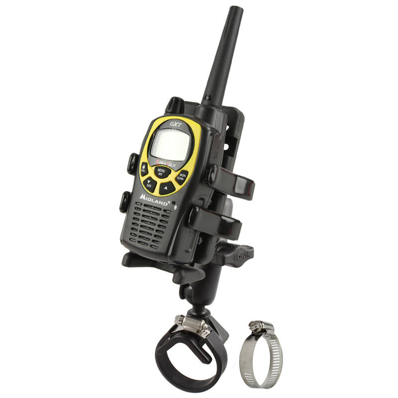 RAM-B-108-UN4 RAM® Finger-Grip™ Universal Mount with Strap Hose Clamp Base with radio