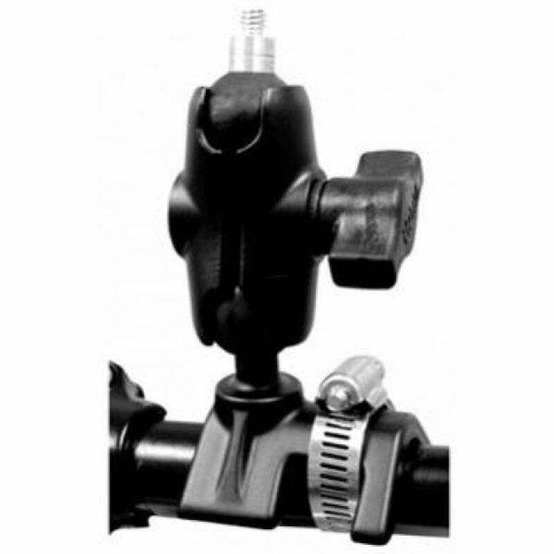 RAM-B-108B-A-237U RAM® Strap Hose Clamp Mount with 1/4"-20 Stud installed on rail