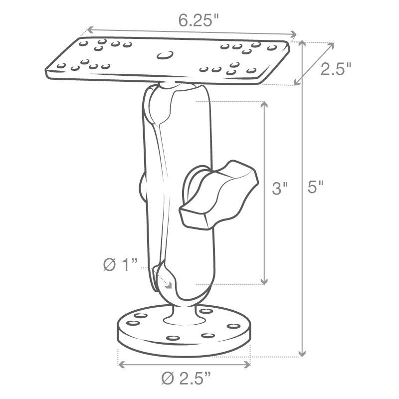 RAM-B-111U RAM® Universal Marine Electronic Mount - dimensions