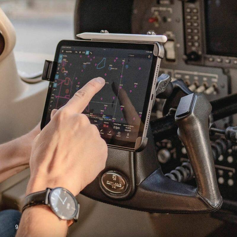 RAM-B-121-AP36U RAM® EZ-Roll'r™ Cradle with Yoke Clamp Mount installed in aircraft with iPad