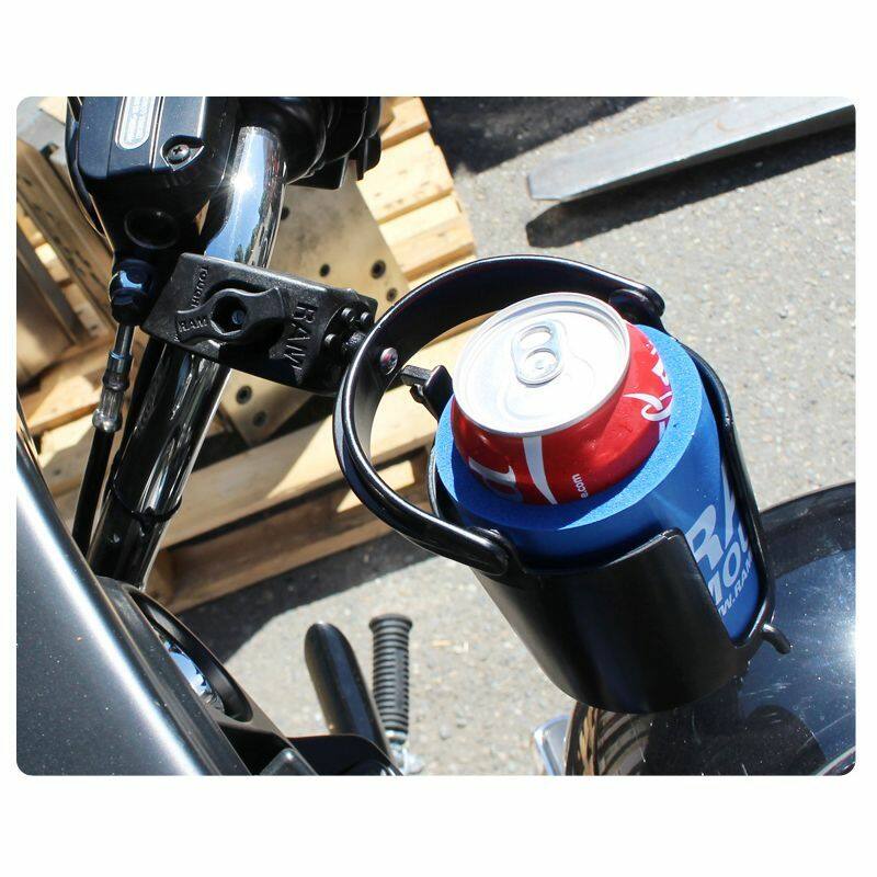RAM-B-132-400U RAM® Level Cup™ 16oz Drink Holder with RAM® Tough-Claw™ Mount on motorcycle handlebars