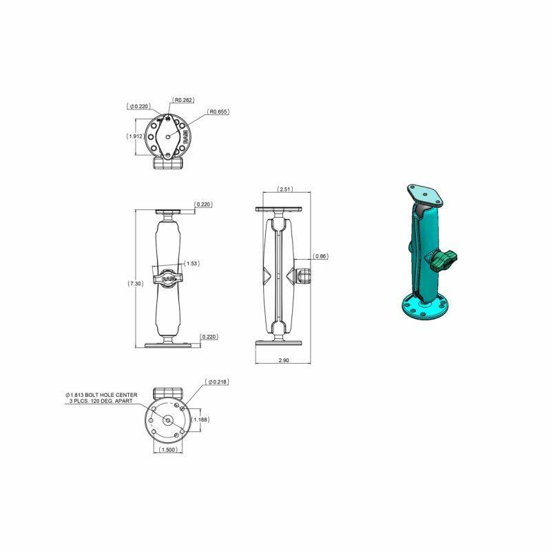 RAM-B-138U-C round base, diamond base and long arm dimensions