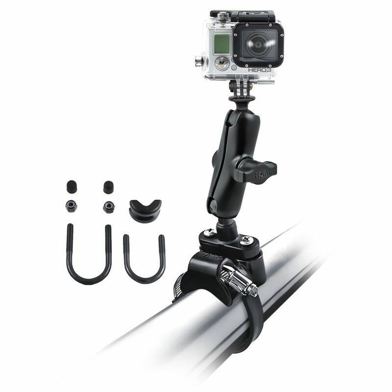RAM-B-149Z-2-GOP1U RAM® ATV/UTV Handlebar U-Bolt Mount with Action Camera Adapter on rail