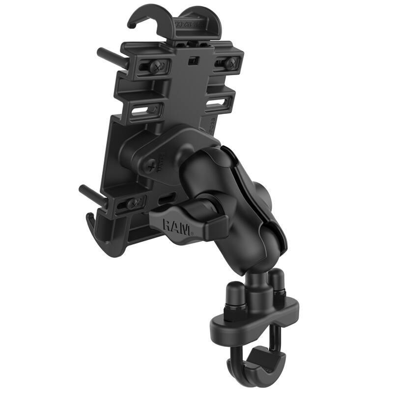 RAM-B-149Z-A-PD3U Handlebar U-Bolt Mount with Quick-Grip™ Spring Loaded Phone Holder (Short Arm) from rear