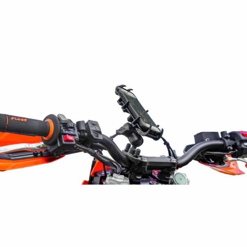 RAM-B-149Z-A-PD4U Handlebar U-Bolt Mount with Quick-Grip™ Spring Loaded XL Phablet Holder (Short Arm) on handlebars
