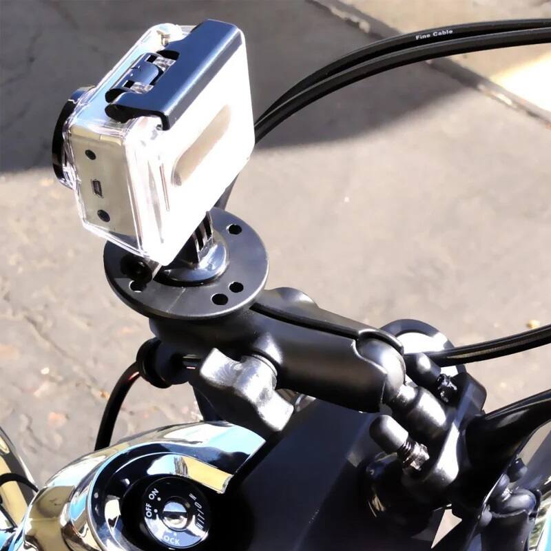 RAM-B-149Z-C1U RAM® Handlebar U-Bolt Double Ball Mount 1/4"-20 Threaded Stud - Medium Arm - on motorcycle
