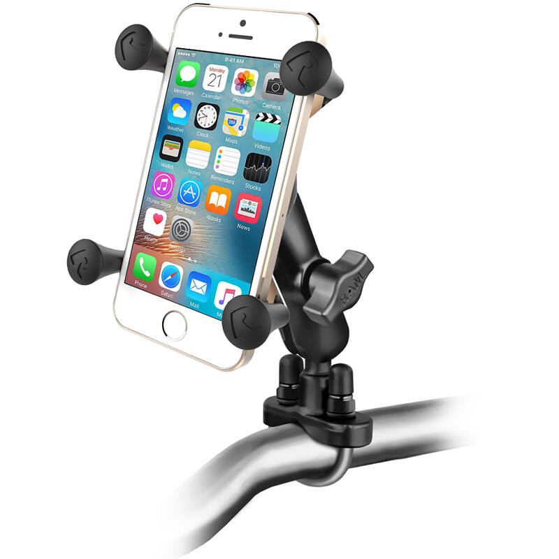 RAM-B-149Z-UN7U RAM® X-Grip® Phone Mount with Handlebar U-Bolt Base - Medium arm - with phone on handlebars