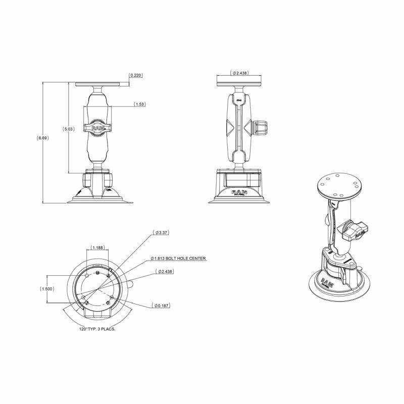 RAM-B-166-202U RAM® Twist-Lock™ Composite Suction Mount with Round Plate - Medium - diagram and drawing file