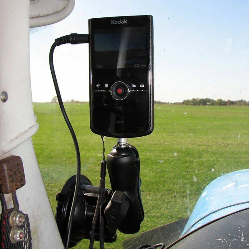 RAM-B-166-237U RAM® Twist-Lock™ Suction Cup Mount with 1/4"-20 Threaded Stud with camera on aircraft windshield