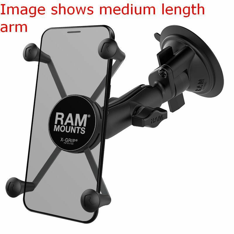 RAM-B-166-A-UN10U RAM® X-Grip for Phablets with suction cup base and short arm - photo shows medium arm
