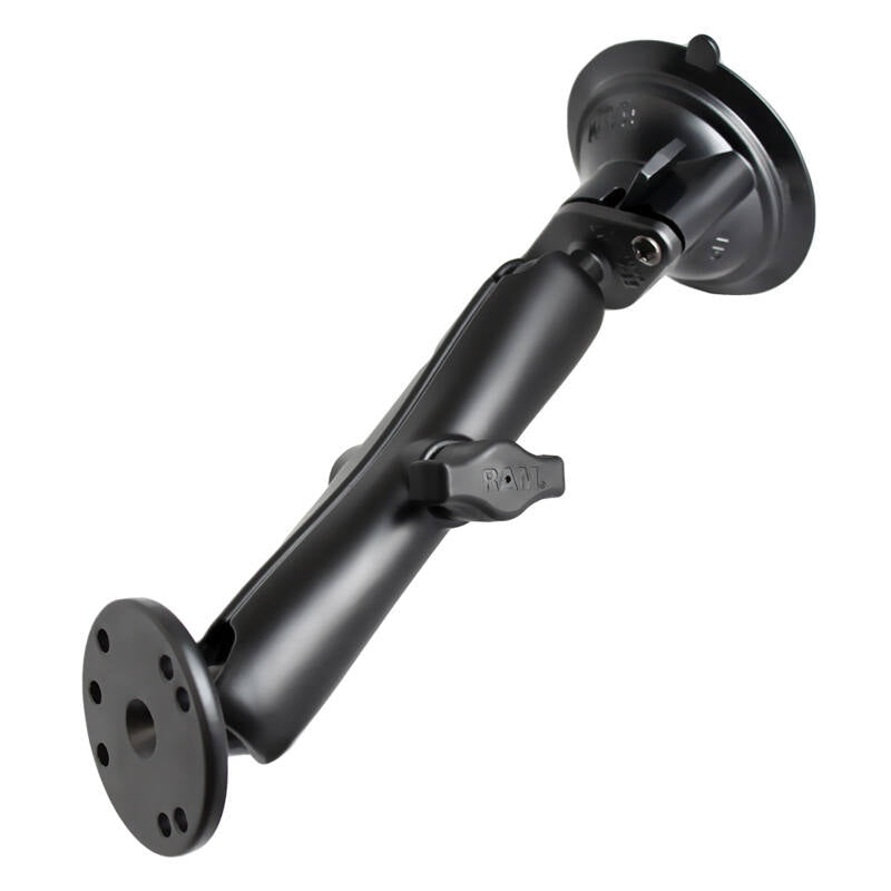 RAM-B-166-C-202U RAM® Twist-Lock™ Suction Cup Double Ball Mount with Round Plate - Long Arm