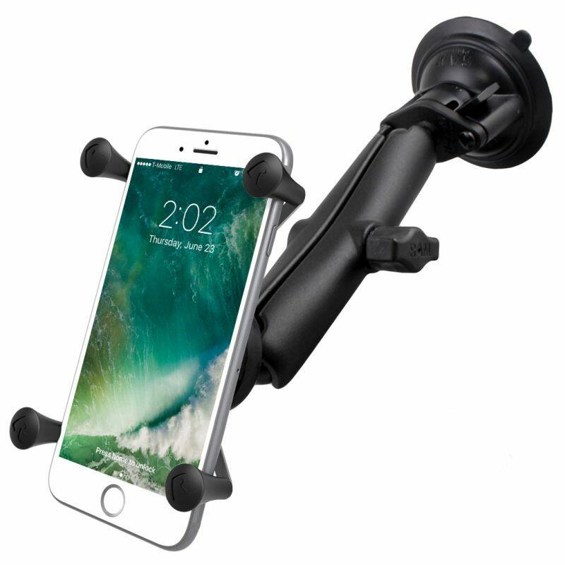 RAM-B-166-C-UN7U Twist Lock Suction Cup Mount with LONG Length Double Socket Arm & Universal X-Grip® Phone Cradle with iPhone