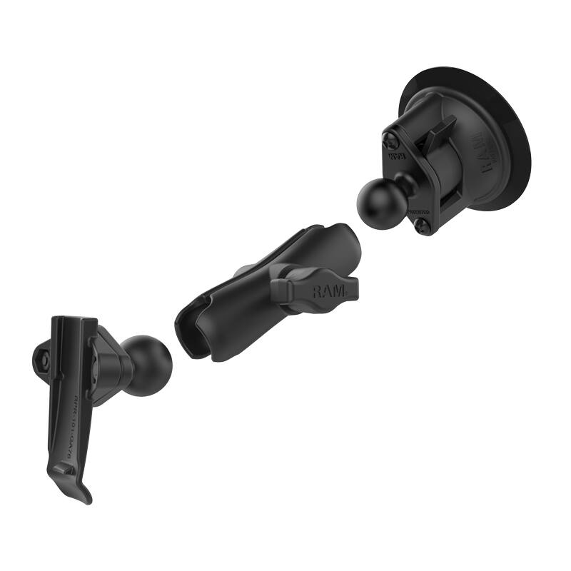 RAM-B-166-GA76U RAM® Twist-Lock™ Suction Cup Mount with Garmin Spine Clip Holder expanded showing all components