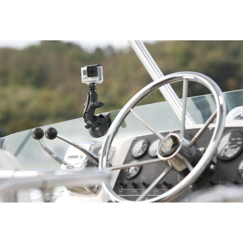 RAP-B-166-GOP1 - RAM® Twist-Lock™ Composite Suction Mount with Action Camera Adapter on boat