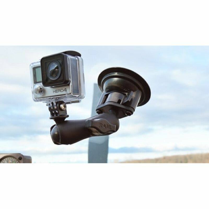 RAP-B-166-GOP1 - RAM® Twist-Lock™ Composite Suction Mount with Action Camera Adapter on windshield