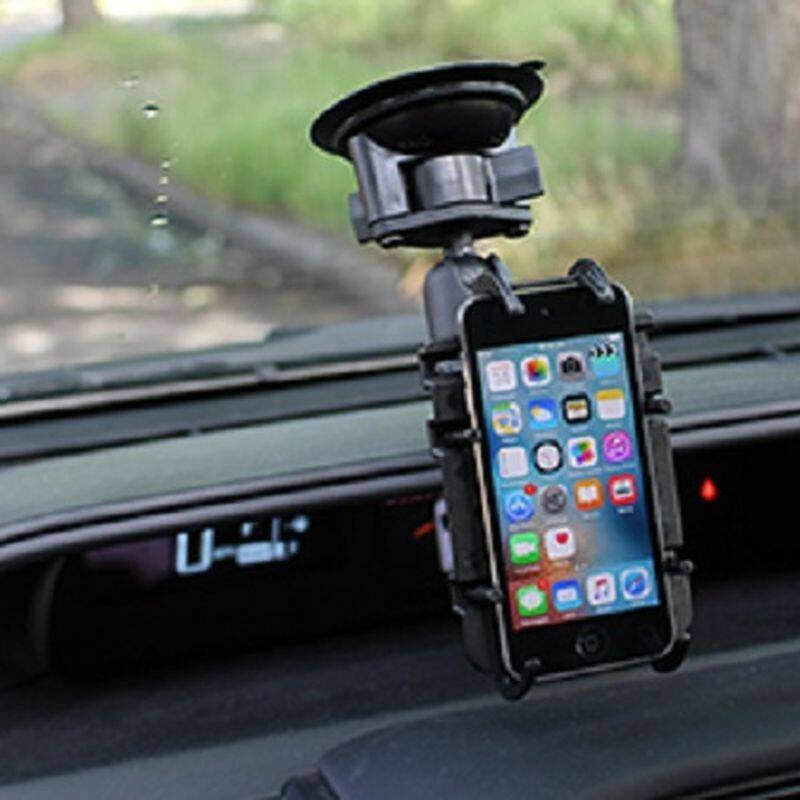 RAM-B-166-PD3 Twist-Lock™ Suction Cup Mount with Quick-Grip™ Spring Loaded Phone Holder with phone on windshield