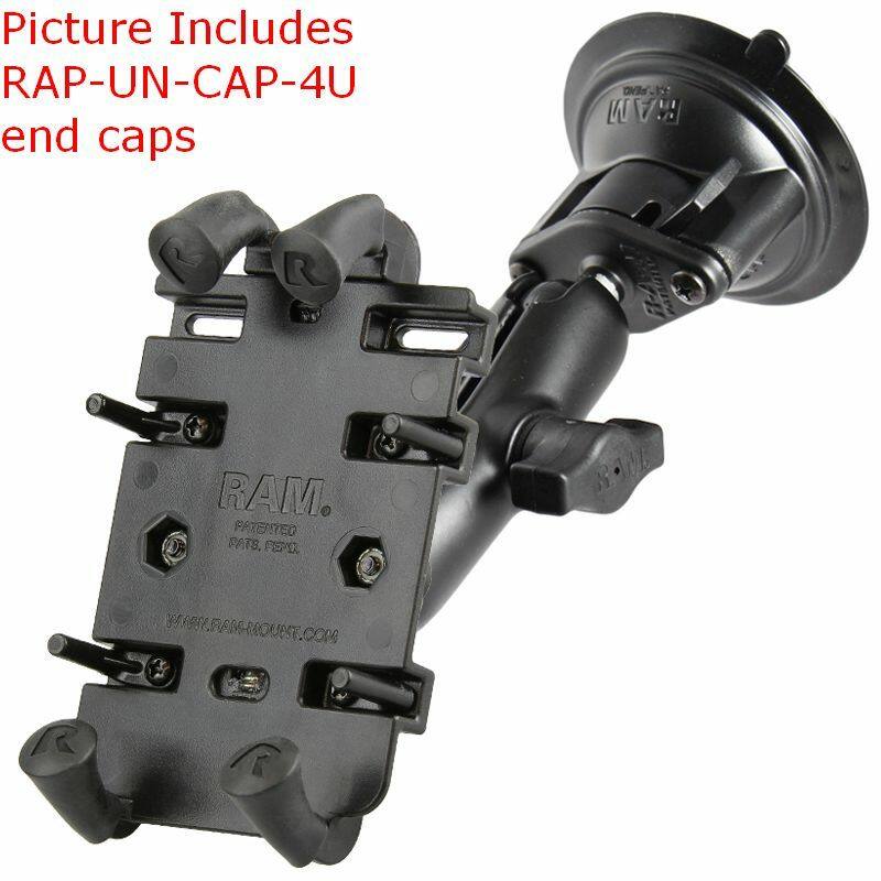 RAM-B-166-PD3 Twist-Lock™ Suction Cup Mount with Quick-Grip™ Spring Loaded Phone Holder with optional end caps
