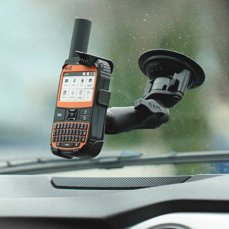 RAM-B-166-SPO5U RAM EZ-ROLL'R Model Specific Cradle for the SPOT X GPS with Twist-Lock Suction Cup Base installed on windshield