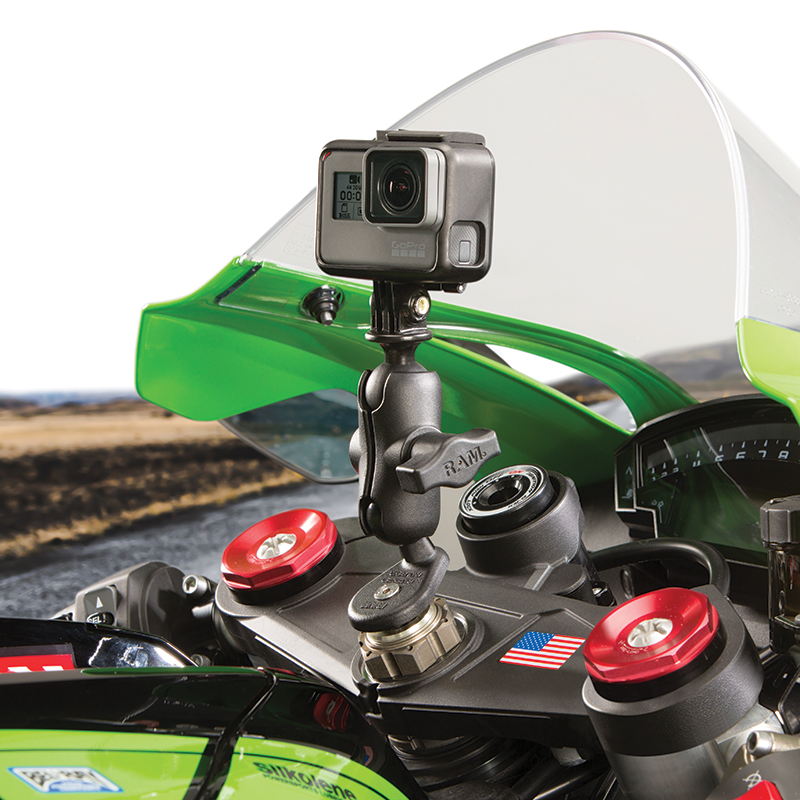 RAM-B-176-A-GOP1 RAM Action Camera / GoPro Mount with Motorcycle Fork Stem Base - Short Arm